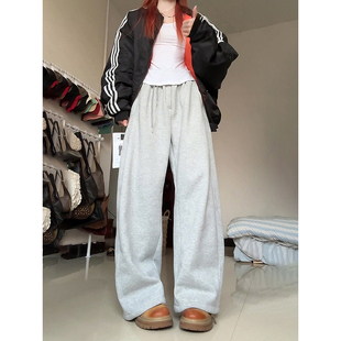 子cleanfit弯刀运动裤 重磅加绒裤 男女秋冬美式 灰色不贴腿微喇卫裤