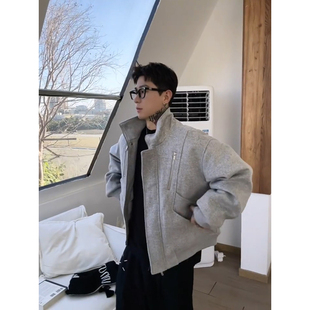 哈灵顿呢料羽绒棉服男款冬季美式短款廓形外套雅痞帅解构立领棉衣