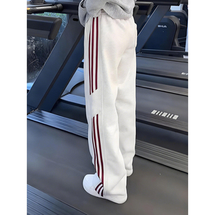 白花灰条纹弯刀卫裤男春季美式三条杠直筒阔腿裤高级感垂感休闲裤