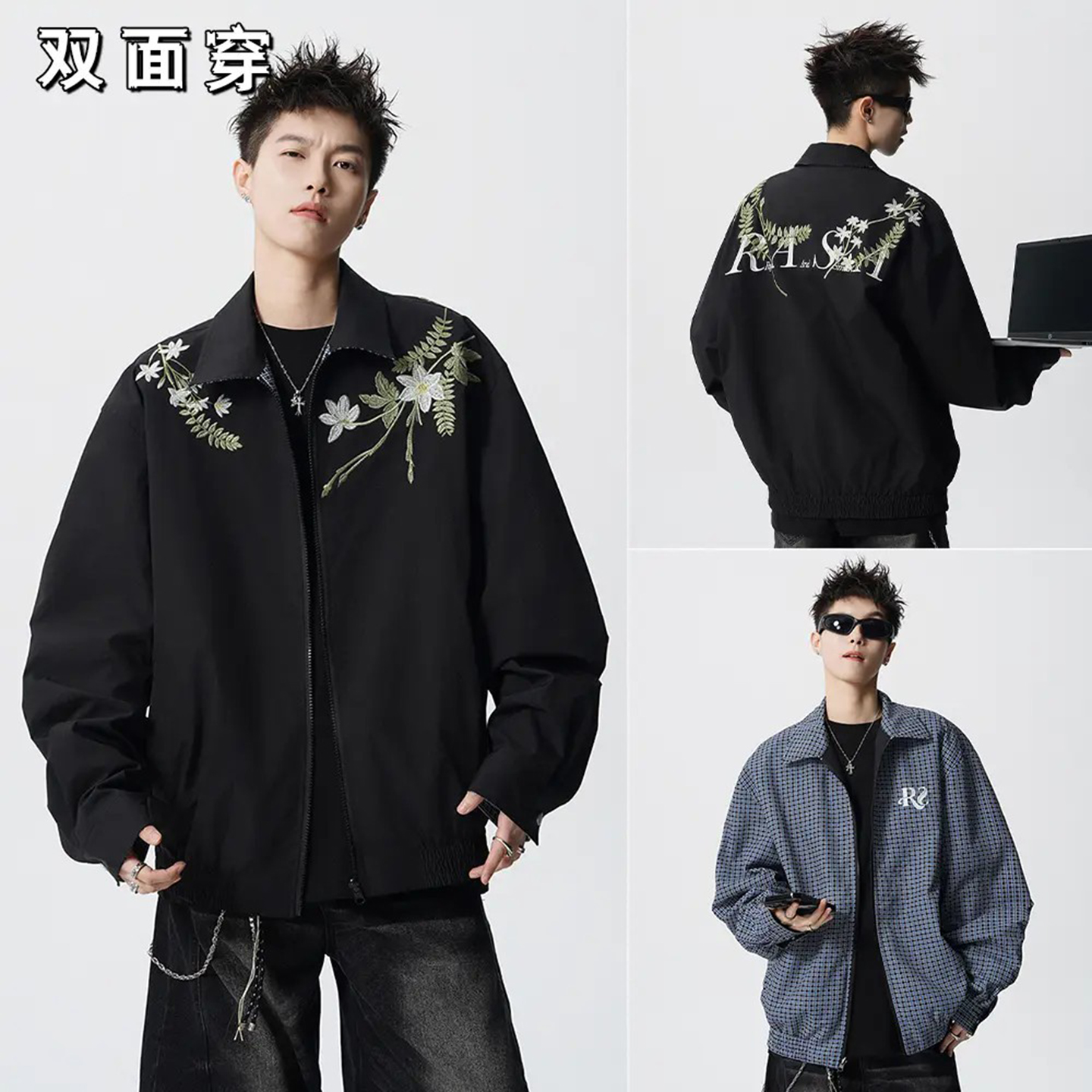 户外花卉刺绣飞行外套男式潮牌