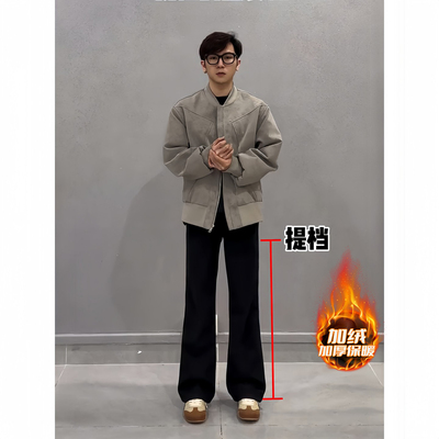 黑色高腰提档加绒西裤男美式裤子