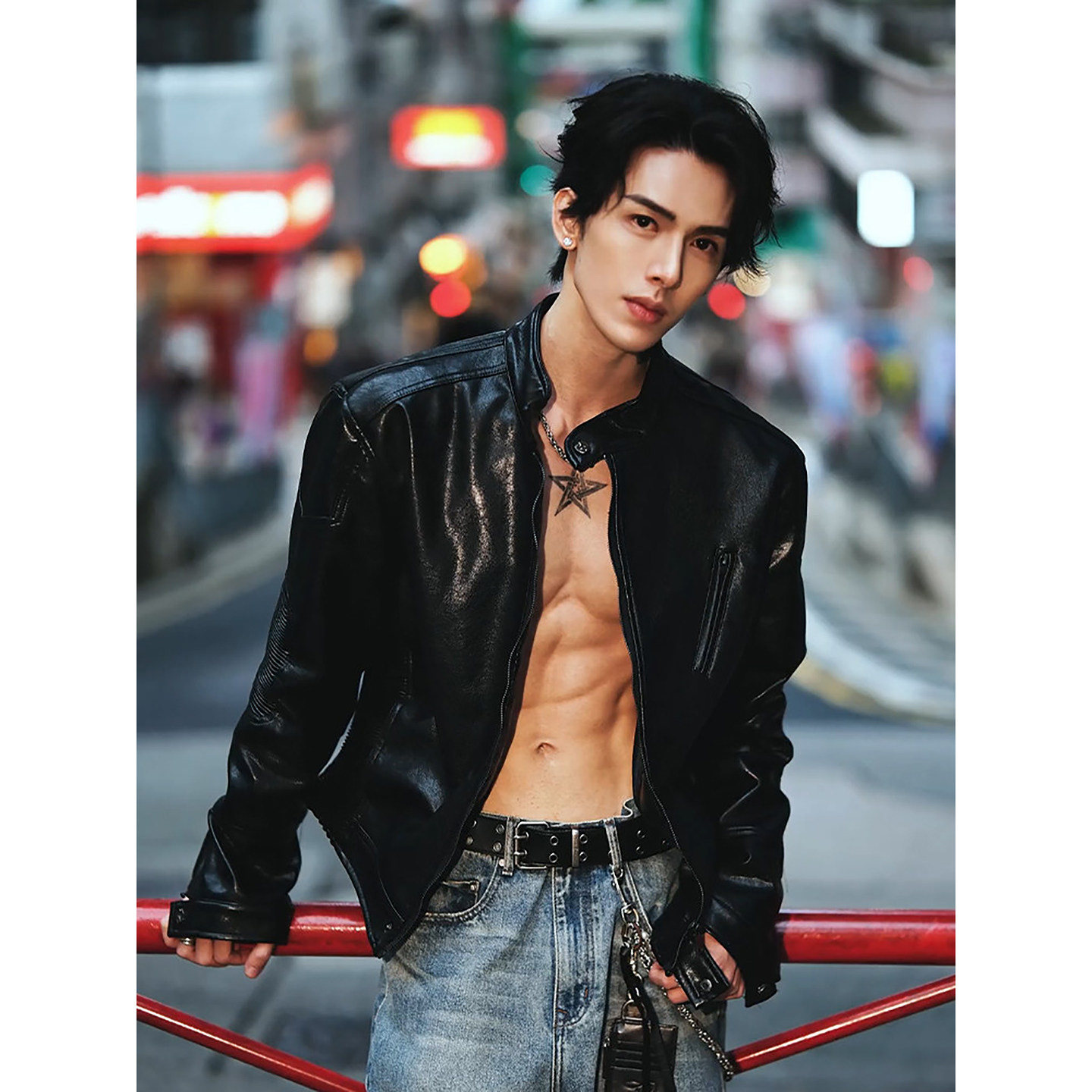 黑色短款正肩pu皮衣外套男春季美式痞帅骑行服高级感立领机车夹克