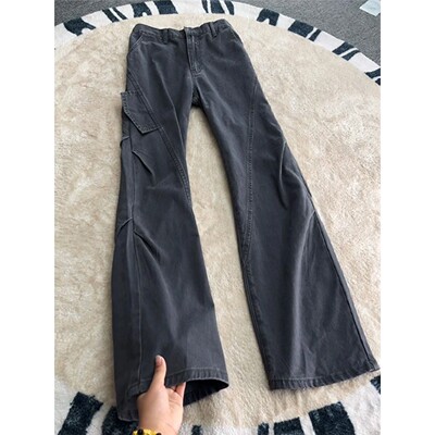 灰色解构斜切牛仔裤男秋冬