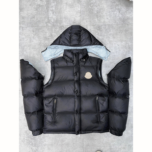 黑色可拆卸三合一连帽羽绒服男冬美式加厚外套高级感防寒羽绒马甲