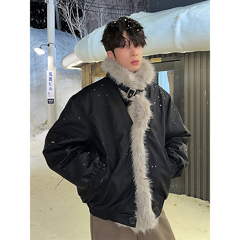 黑色座山雕立领夹克棉服男款冬季