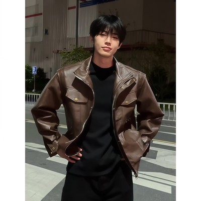美拉德巴恩风pu皮衣外套男高级感