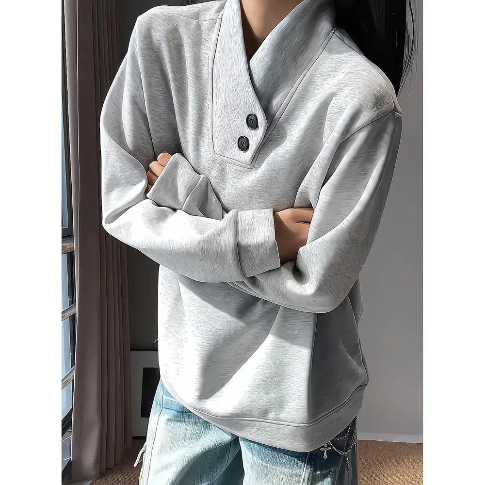 灰色不规则纽扣卫衣男秋冬斜领拉链v领长袖t恤cleanfit内搭打底衫,男装,卫衣,淘宝优惠券,粉丝福利购,淘宝优惠卷