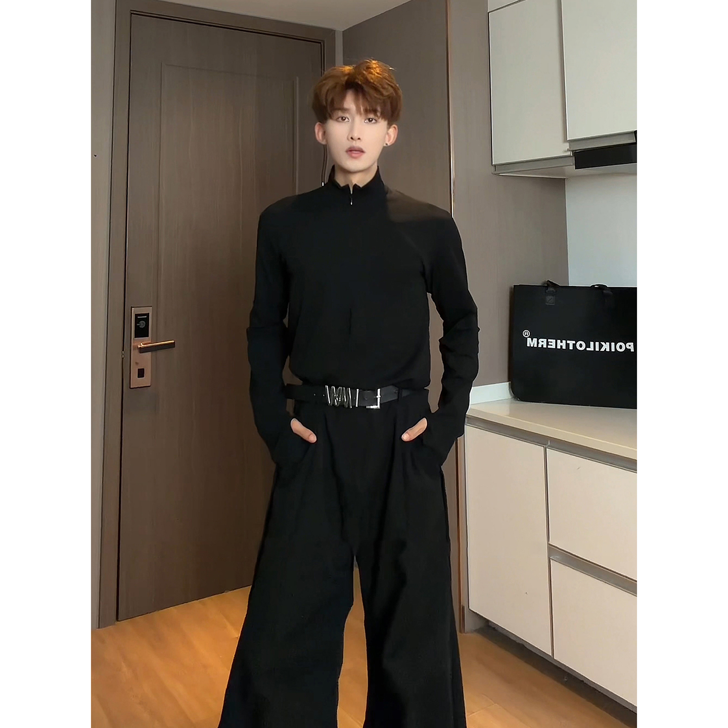 半拉链德绒修身打底衫男秋冬保暖