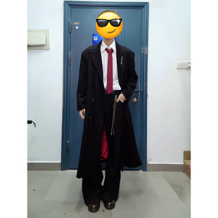 黑红内垫肩教父毛呢大衣男秋冬德式克苏鲁文职风衣外套戗驳领西装