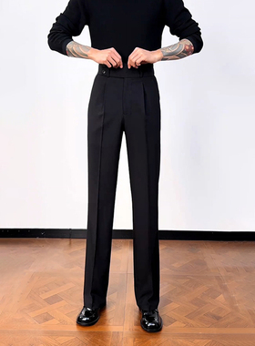 那不勒斯裤子男子夏季清洁Normcore旧钱风格裤子下垂高腰修身西装