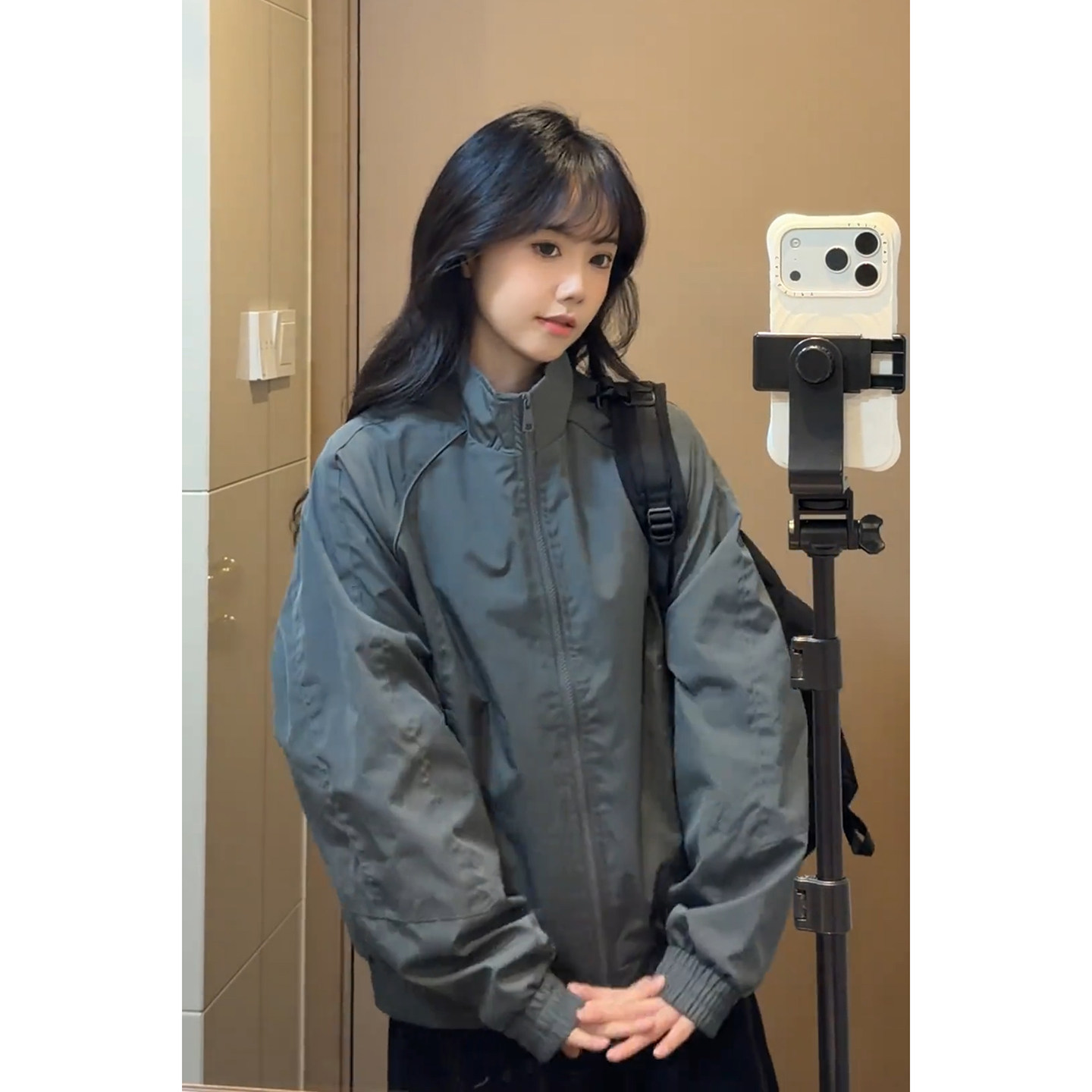 深灰色三防软壳冲锋衣男春季美式解构廓形飞行夹克短款工装棒球服