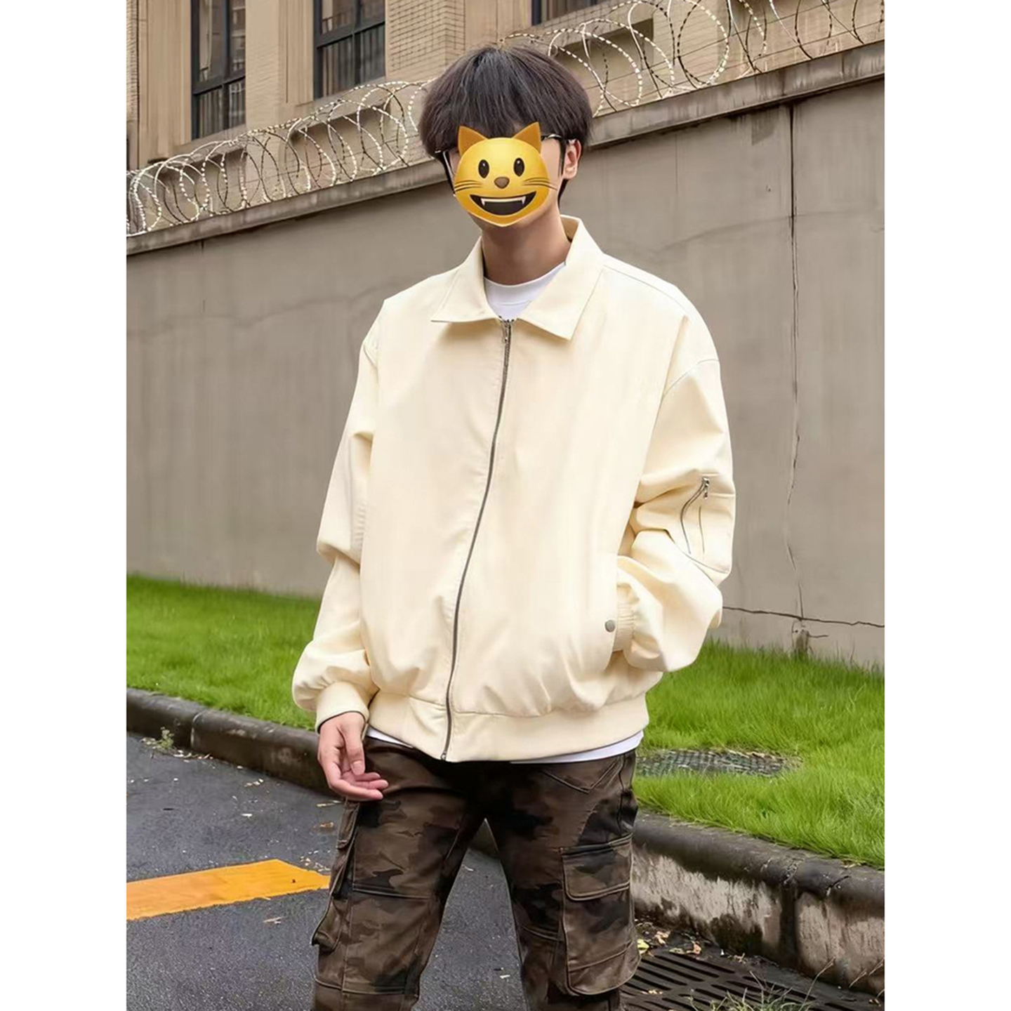 米白色ma1美式飞行夹克男秋季高级感短款外套cleanfit翻领棒球服