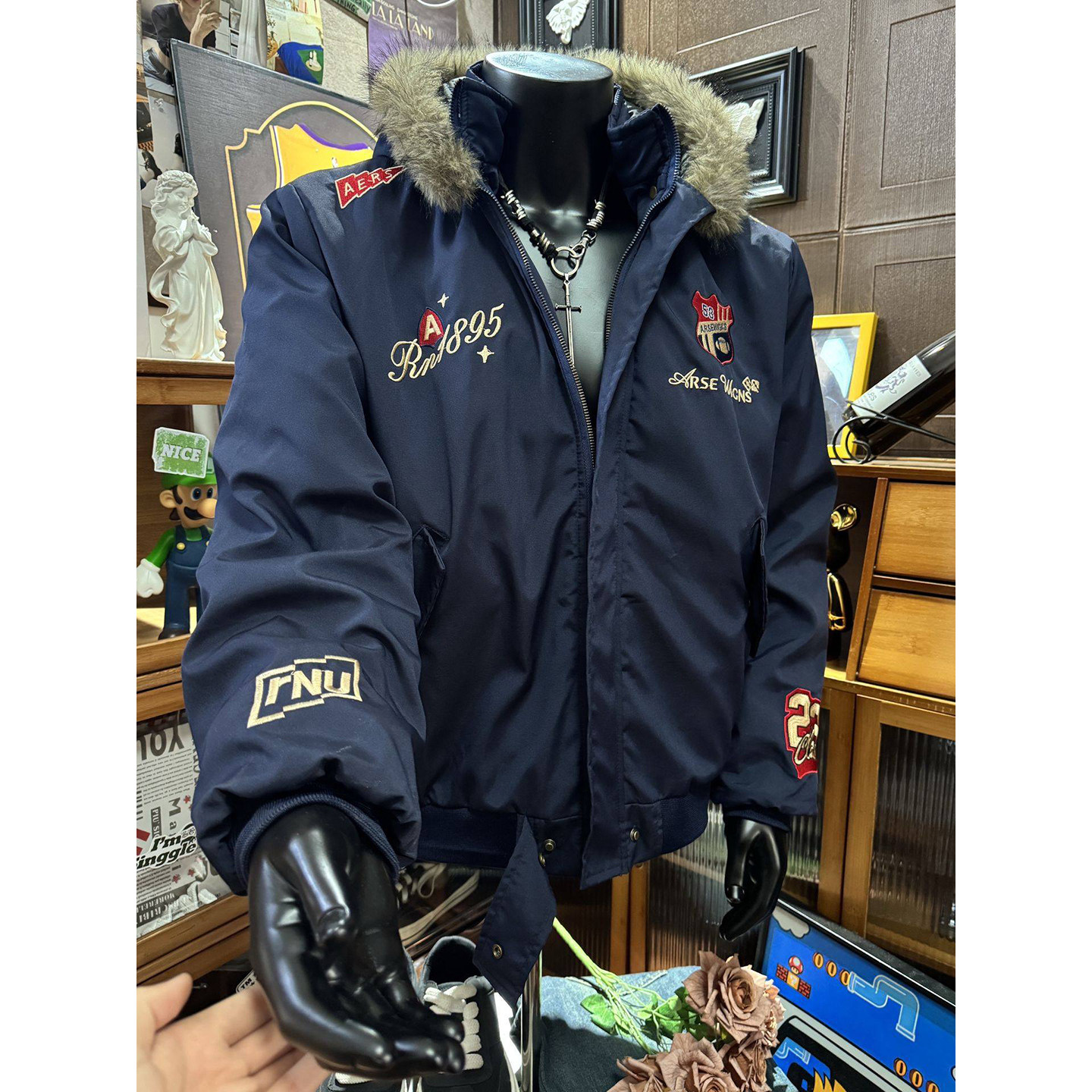 藏青色刺绣徽章座山雕棉服男冬季加厚保暖可拆卸连帽毛领棉衣外套,男装,棉衣,淘宝优惠券,粉丝福利购,淘宝优惠卷