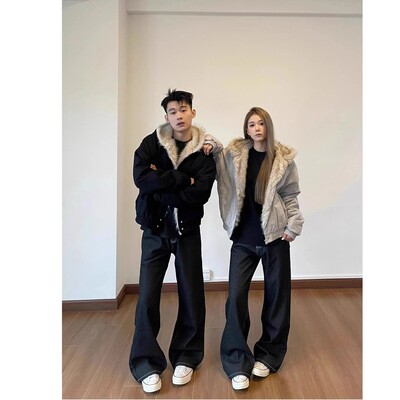 座山雕毛领连帽棉服外套男款秋冬
