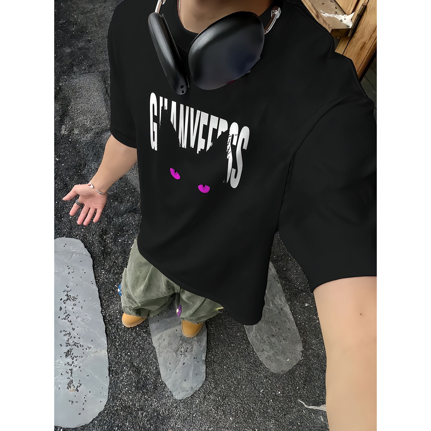 恶魔之眼猫咪t恤男夏季美式短袖