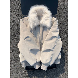 美式雾面pu皮座山雕外套男款冬季高级感痞帅棉服加厚保暖毛领棉衣