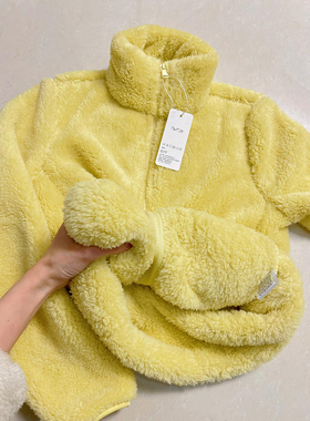 奶黄色加绒羊羔绒外套男冬季摇粒绒内胆棉衣高级感加厚立领棉袄子