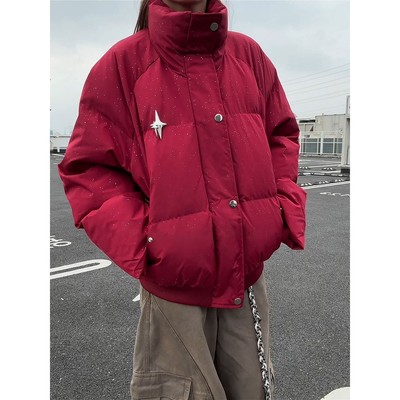 酒红色满天星羽绒棉服男款冬季