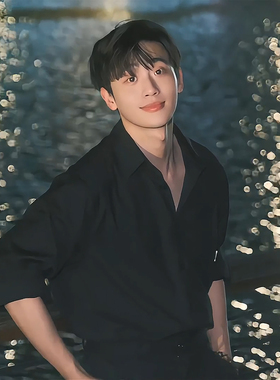 英伦雅痞黑色长袖衬衫男秋季人夫感穿搭肌理感衬衣韩系dk制服外套