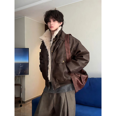 美拉德座山雕PU皮衣棉服男款冬季