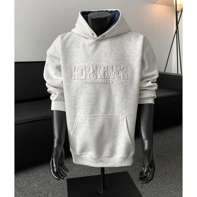 美式潮牌钢印字母连帽卫衣男生