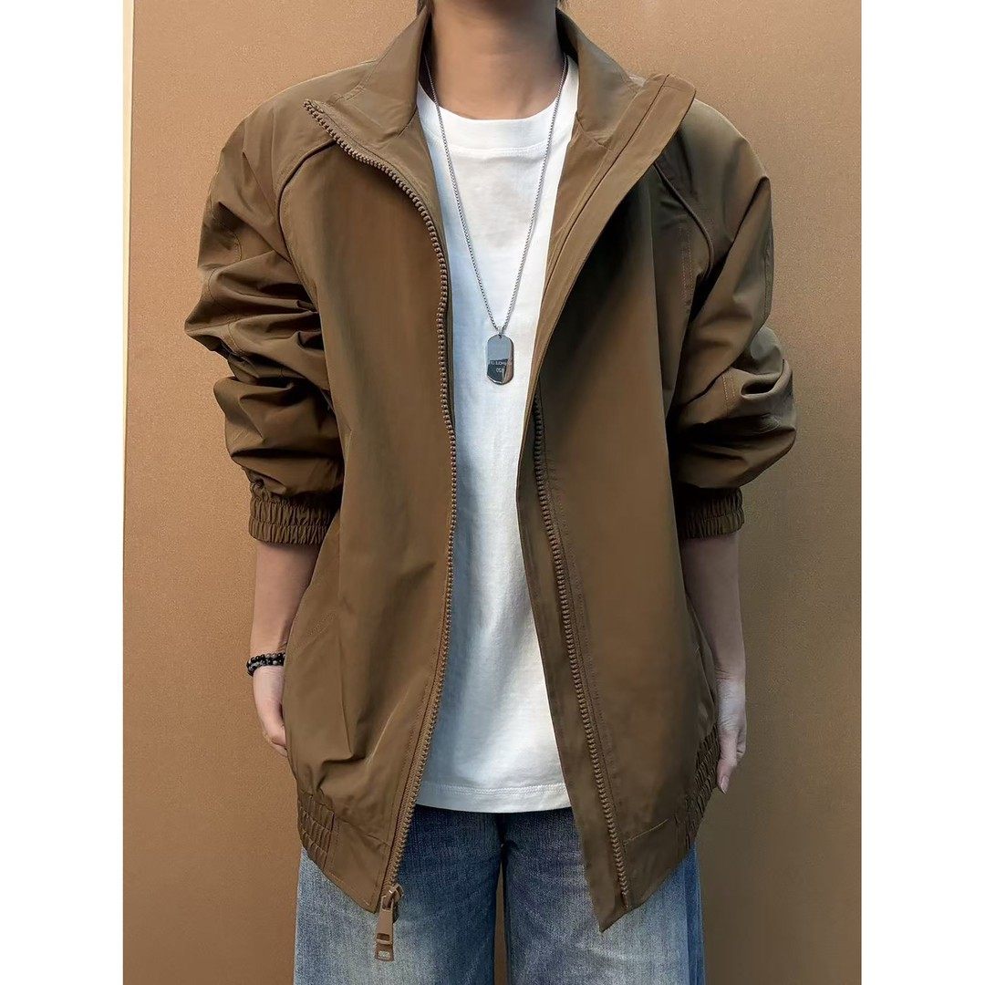 美拉德棕色立领飞行夹克男春秋美式痞帅工装外套高级感短款棒球服,男装,夹克,淘宝优惠券,粉丝福利购,淘宝优惠卷