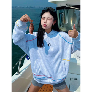 重磅硬挺帽衫 美式 oversize情侣外套 秋季 白灰色哈苏线连帽卫衣男款