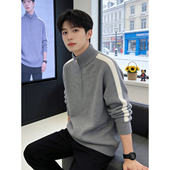 加绒毛衣青少年套头针织衫 半高领拉链男士 厚款 可外穿加厚保暖线衣