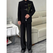 订婚礼服西裤 男春秋垂感修身 裤 黑色新中式 子国风高级感直筒西装