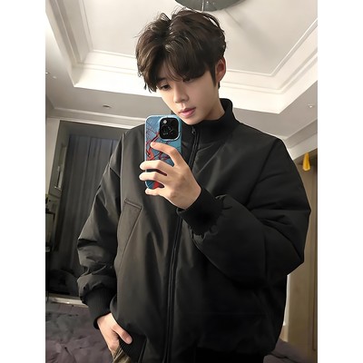 bomber黑色飞行夹克棉服男冬季