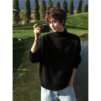 黑色高领加绒毛衣冬季韩系慵懒风