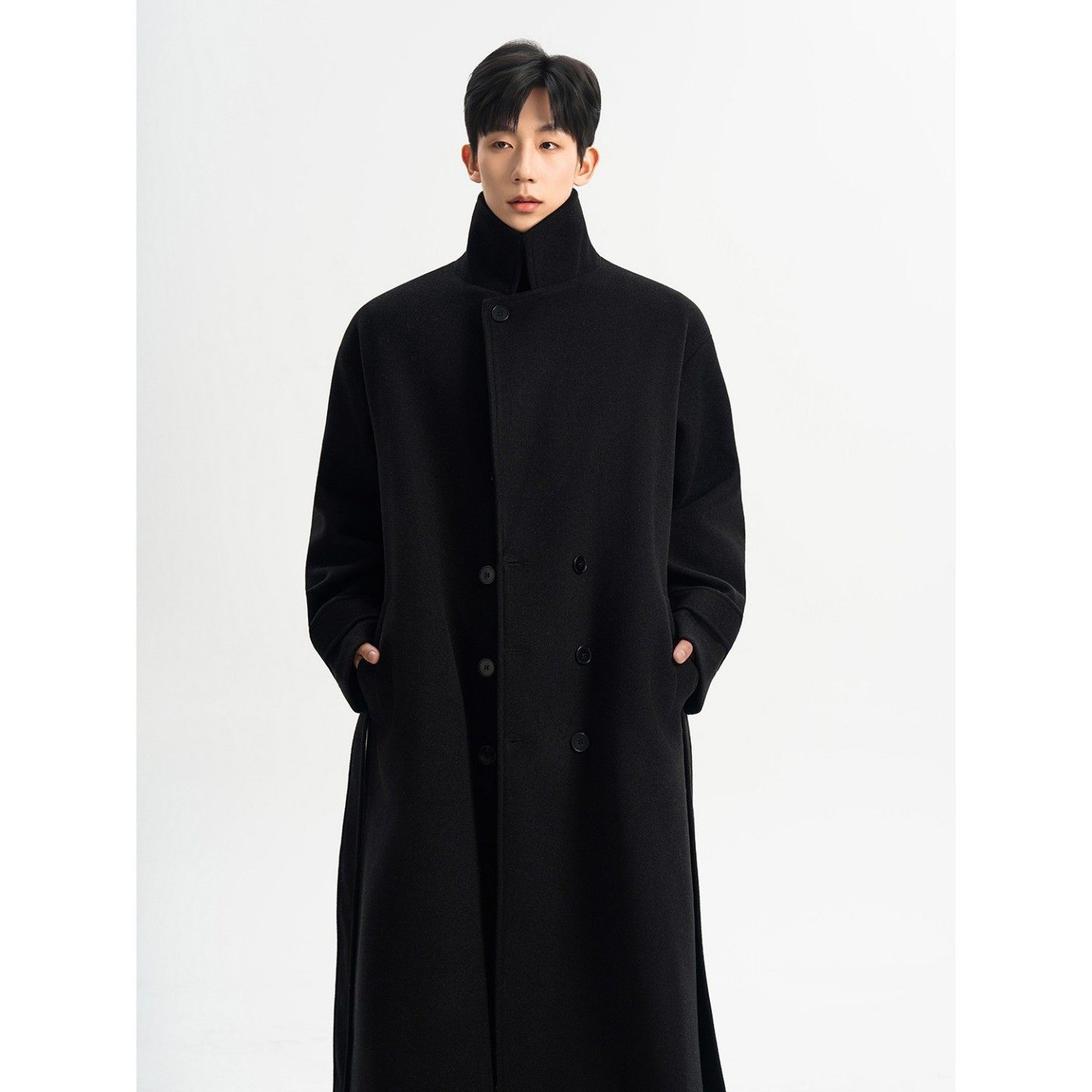 黑色立领毛呢外套男冬季长款过膝教父大衣英伦雅痞高级感呢子风衣