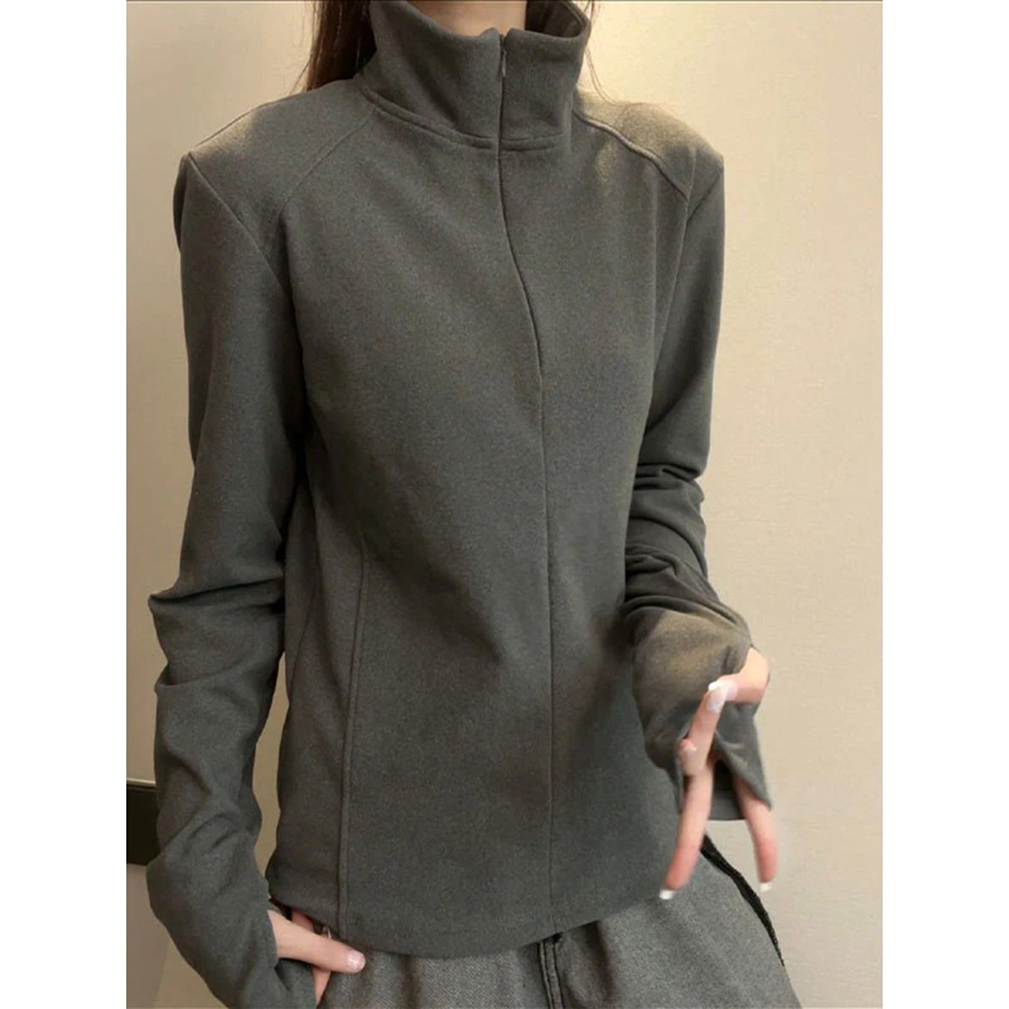 深灰色半拉链德绒打底衫男秋冬健身运动长袖T恤修身保暖内搭上衣