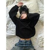 卫衣男连帽正肩打底衫 黑色美式 重磅boxy短款 cleanfit硬挺廓形外套