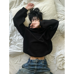 cleanfit硬挺廓形外套 卫衣男连帽正肩打底衫 黑色美式 重磅boxy短款