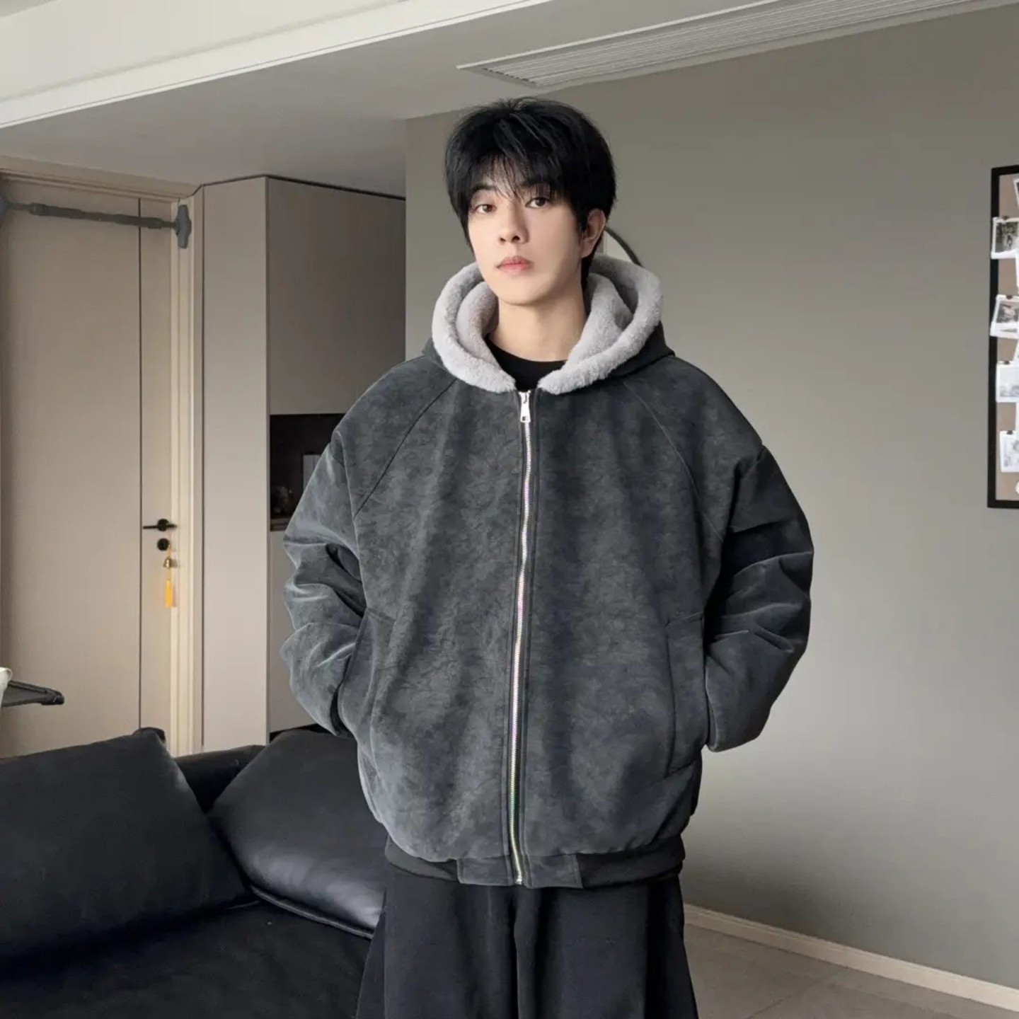 座山雕羊羔绒棉服男款冬季美式