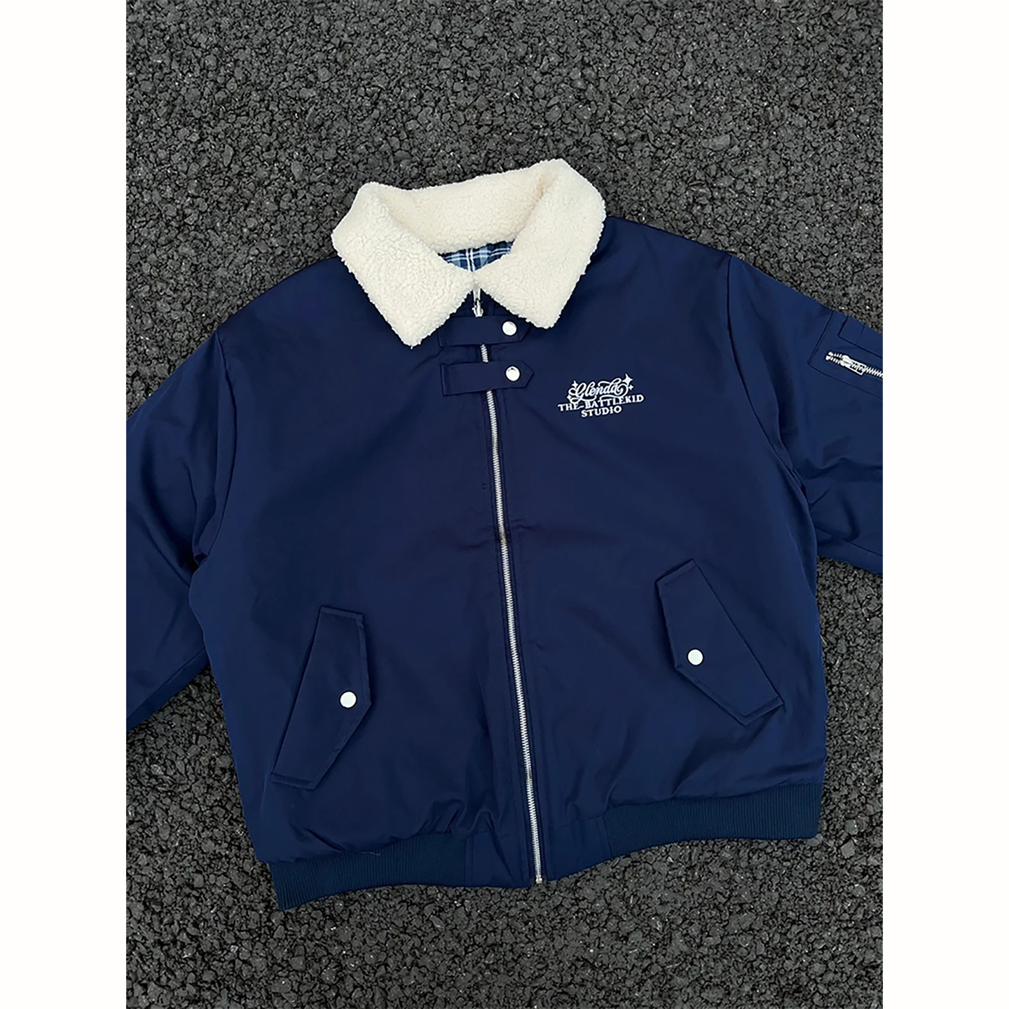 藏青色羊羔毛领加厚棉服外套男