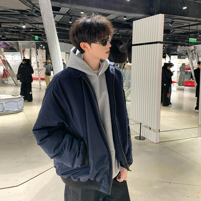 藏青色美式教练夹克棉服男款冬季