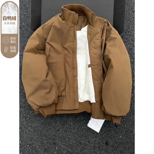 男廓形立领飞行员夹克棉服高级感痞帅鸭绒棉衣 羽绒服冬季 美式 短款