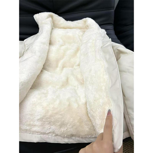 白色羊羔绒立领棉服外套男款冬季加绒加厚东北抗寒美式短款面包服