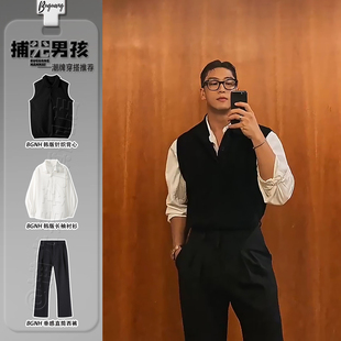 老钱风高级感无袖毛衣轻熟风男装人夫感穿搭套装针织polo马甲背心