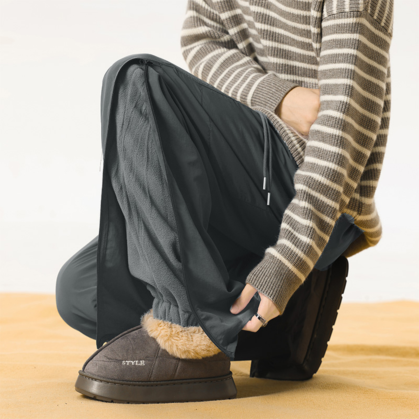 假两件摇粒绒内胆冲锋裤男款冬季加绒加厚外穿棉裤户外滑雪登山裤