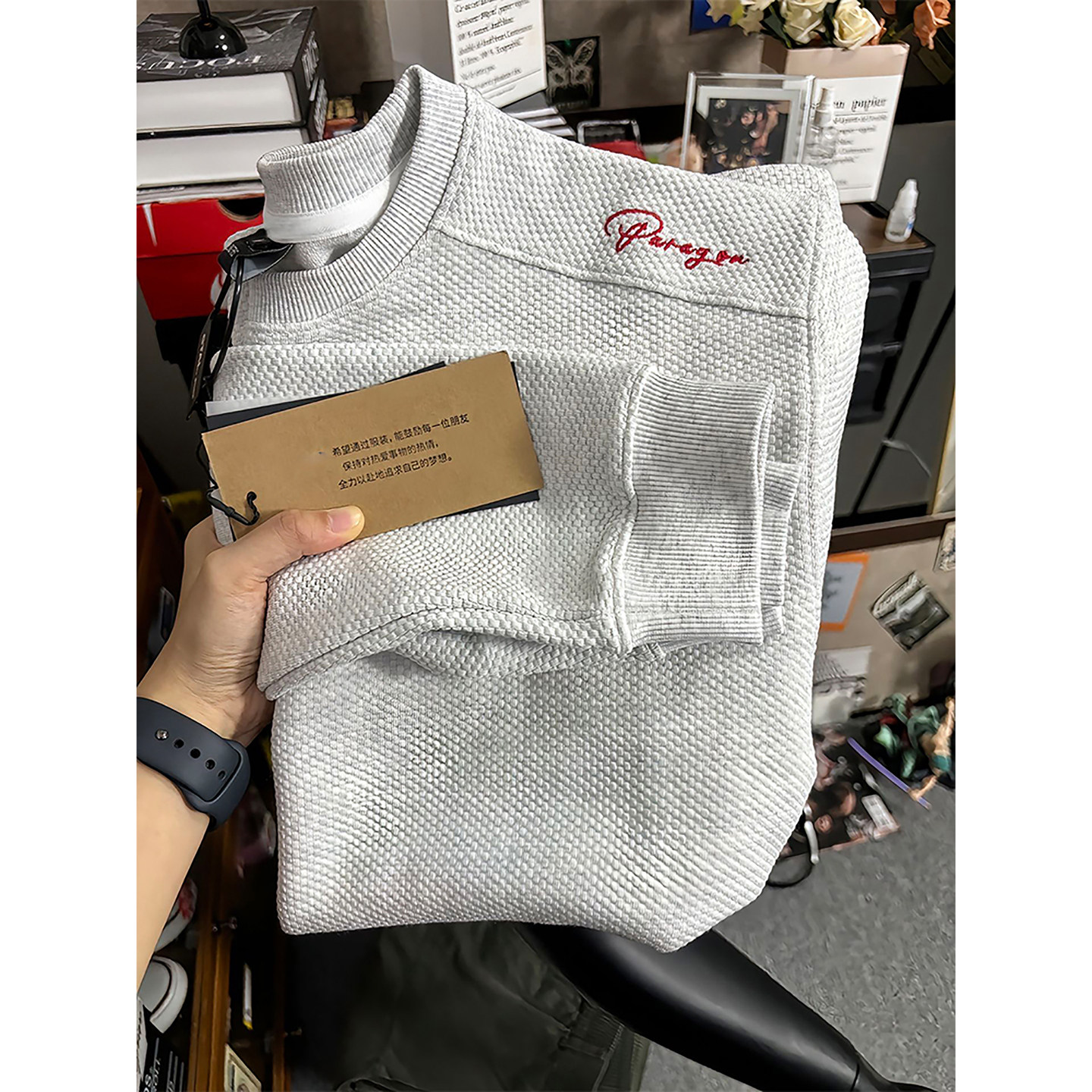 美式正肩蜂窝红标刺绣卫衣男秋冬