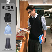 毛衣西裤 英伦学院风v领针织马甲男秋冬季 背心叠穿套装 搭配一整套