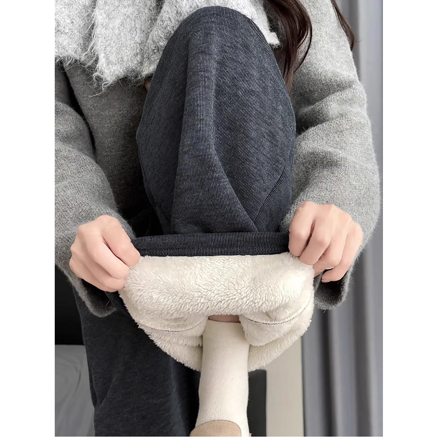 深灰色超厚羊羔绒裤子男女款冬季