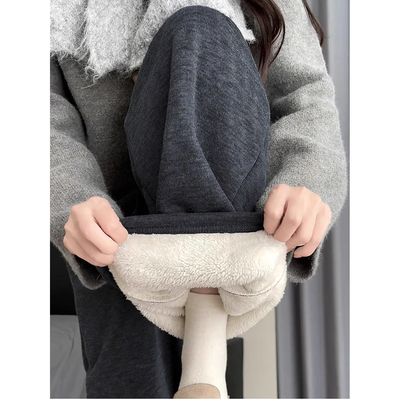 深灰色超厚羊羔绒裤子男女款冬季
