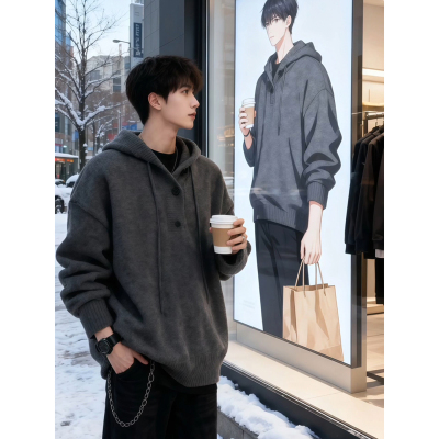 韩系慵懒风毛衣男冬季加厚连帽
