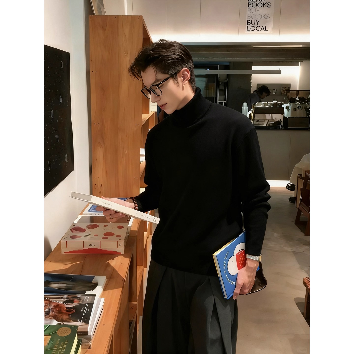 黑色双面德绒半高领卫衣男款秋冬