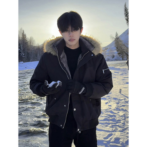 美式狼王座山雕连帽棉服冬季加绒