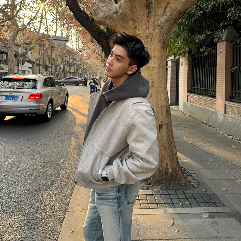 美式飞行夹克外套男春秋短款cleanfit上衣浅灰色高级感休闲棒球服